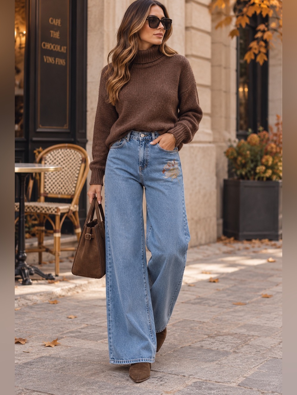 FROM PARIS FRANCE Wide-Leg Blue Jeans